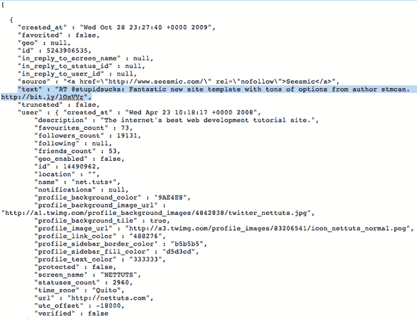 Twitter JSON Example